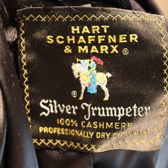 Hart Schaffner & Marx Silver Trumpeter Blazer 100% Cashmere Over Coat Navy Blue - Picture 13 of 15